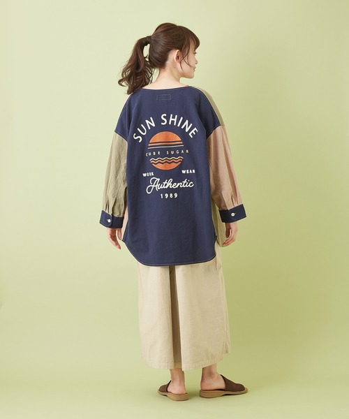 CUBE SUGAR（キューブシュガー）の「綿ボイル 刺繍入り クルーネック ８分袖シャツ（シャツ/ブラウス・レディース・ベージュ/マルチ/ピンク/カーキ/ネイビー・M）」の21枚目の写真