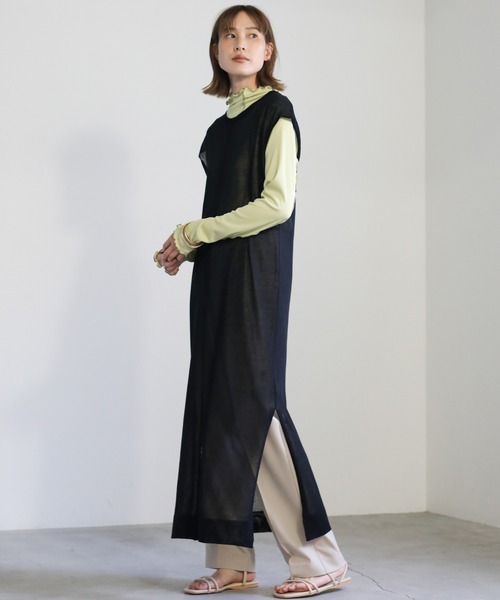 select MOCA(セレクトモカ)の「2021 SS ノースリーブシアーニットワンピース(ワンピース・レディース・ライトグリーン/アイボリー/ブラック・FREE)」の22枚目の写真