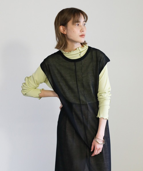 select MOCA(セレクトモカ)の「2021 SS ノースリーブシアーニットワンピース(ワンピース・レディース・ライトグリーン/アイボリー/ブラック・FREE)」の21枚目の写真