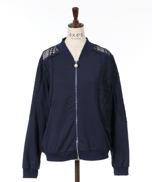 axes femme(アクシーズファム)の「レース切替カットブルゾン(その他アウター・レディース・ネイビー/ホワイト・MEDIUM)」の3枚目の写真