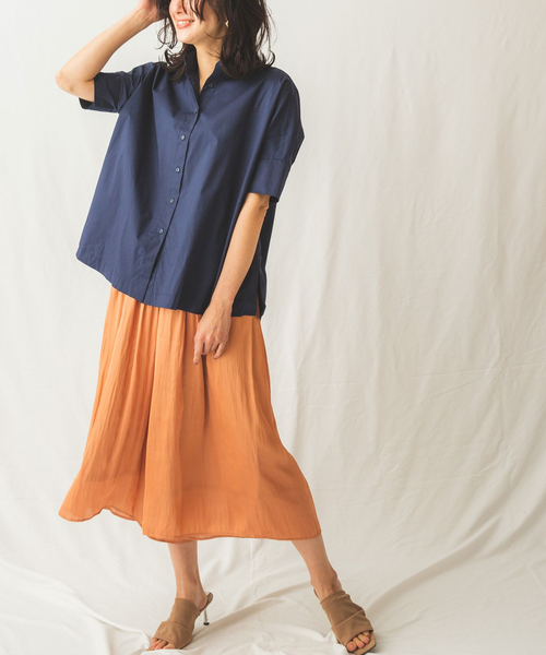 NARACAMICIE（ナラカミーチェ）の「ビッグシルエット半袖シャツ（シャツ/ブラウス・レディース・ホワイト/ネイビー・MEDIUM/X-LARGE）」の17枚目の写真