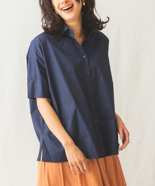 NARACAMICIE（ナラカミーチェ）の「ビッグシルエット半袖シャツ（シャツ/ブラウス・レディース・ホワイト/ネイビー・MEDIUM/X-LARGE）」の2枚目の写真