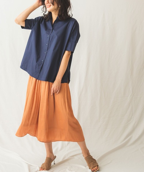 NARACAMICIE（ナラカミーチェ）の「ビッグシルエット半袖シャツ（シャツ/ブラウス・レディース・ホワイト/ネイビー・MEDIUM/X-LARGE）」の12枚目の写真