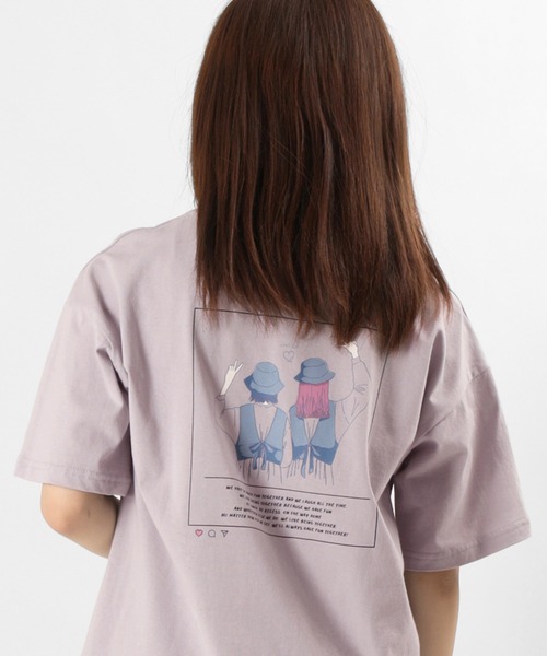 make a ray!(メイク ア レイ!)の「ビッグシルエット Girls Pease Sign イラスト ロゴプリント バックプリント オーバーサイズ/半袖Tシャツ(Tシャツ/カットソー・レディース・オフホワイト/ミント/ライトパープル・M/L)」の3枚目の写真