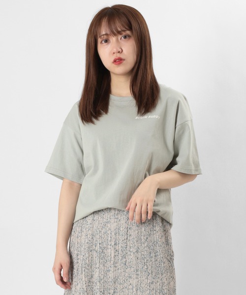 make a ray!(メイク ア レイ!)の「ビッグシルエット Girls Pease Sign イラスト ロゴプリント バックプリント オーバーサイズ/半袖Tシャツ(Tシャツ/カットソー・レディース・オフホワイト/ミント/ライトパープル・M/L)」の17枚目の写真
