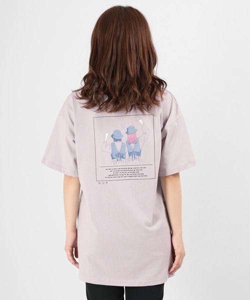 make a ray!(メイク ア レイ!)の「ビッグシルエット Girls Pease Sign イラスト ロゴプリント バックプリント オーバーサイズ/半袖Tシャツ(Tシャツ/カットソー・レディース・オフホワイト/ミント/ライトパープル・M/L)」の14枚目の写真
