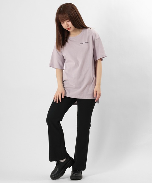 make a ray!(メイク ア レイ!)の「ビッグシルエット Girls Pease Sign イラスト ロゴプリント バックプリント オーバーサイズ/半袖Tシャツ(Tシャツ/カットソー・レディース・オフホワイト/ミント/ライトパープル・M/L)」の7枚目の写真