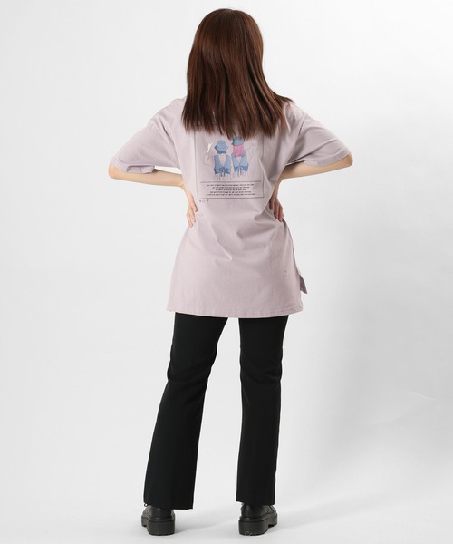 make a ray!(メイク ア レイ!)の「ビッグシルエット Girls Pease Sign イラスト ロゴプリント バックプリント オーバーサイズ/半袖Tシャツ(Tシャツ/カットソー・レディース・オフホワイト/ミント/ライトパープル・M/L)」の8枚目の写真