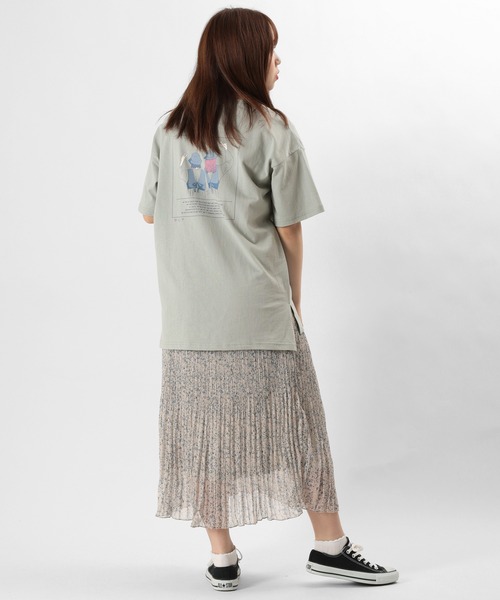 make a ray!(メイク ア レイ!)の「ビッグシルエット Girls Pease Sign イラスト ロゴプリント バックプリント オーバーサイズ/半袖Tシャツ(Tシャツ/カットソー・レディース・オフホワイト/ミント/ライトパープル・M/L)」の6枚目の写真