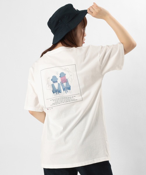 make a ray!(メイク ア レイ!)の「ビッグシルエット Girls Pease Sign イラスト ロゴプリント バックプリント オーバーサイズ/半袖Tシャツ(Tシャツ/カットソー・レディース・オフホワイト/ミント/ライトパープル・M/L)」の20枚目の写真
