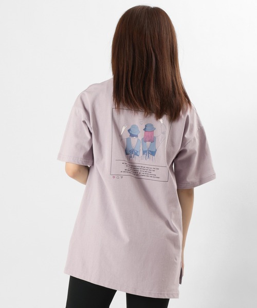 make a ray!(メイク ア レイ!)の「ビッグシルエット Girls Pease Sign イラスト ロゴプリント バックプリント オーバーサイズ/半袖Tシャツ(Tシャツ/カットソー・レディース・オフホワイト/ミント/ライトパープル・M/L)」の18枚目の写真