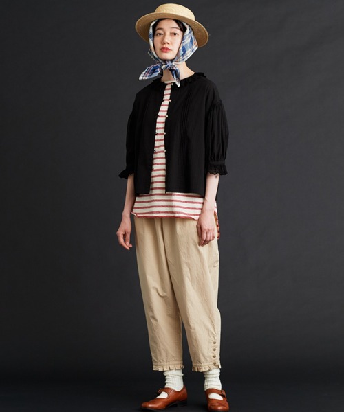 Malle（マル）の「malle ハイカウントダンプ　裾タックパンツ（その他パンツ・レディース・ベージュ/チャコールグレー・FREE）」の4枚目の写真