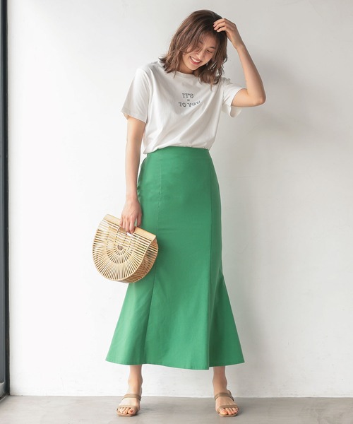 KOBE LETTUCE（コウベレタス）の「リネンブレンドストレッチマーメイドスカート（スカート・レディース・ブルー/ホワイト系その他/グリーン・FREE）」の12枚目の写真