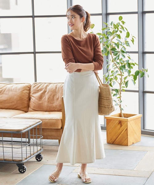 KOBE LETTUCE（コウベレタス）の「リネンブレンドストレッチマーメイドスカート（スカート・レディース・ブルー/ホワイト系その他/グリーン・FREE）」の7枚目の写真