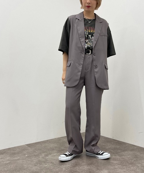 apres jour mignon(アプレジュールミニョン)の「ストレートパンツ【SETUP可能】【ZOZOTOWN限定アイテム】(その他パンツ・レディース・ブラック/チャコールグレー/カーキ/パープル・MEDIUM/X-LARGE/SMALL)」の7枚目の写真