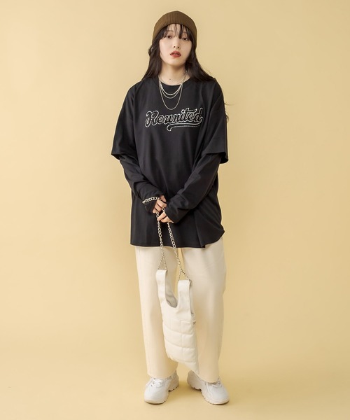 RASVOA(ラスボア)の「レイヤード風ユニフォームロンT(Tシャツ/カットソー・レディース・ブラック/オフホワイト・FREE)」の6枚目の写真