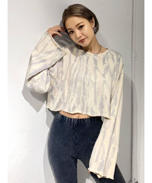 EMODA(エモダ)の「クラッシュタイダイショートプルオーバー(Tシャツ/カットソー・レディース・アイボリー/グレー/カーキ/ホワイト/ブラック・FREE)」の12枚目の写真