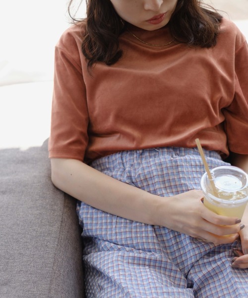 Kastane（カスタネ）の「ベロアチビTee（Tシャツ/カットソー・レディース・アイボリー/ダークブラウン/ピンク・FREE）」の3枚目の写真