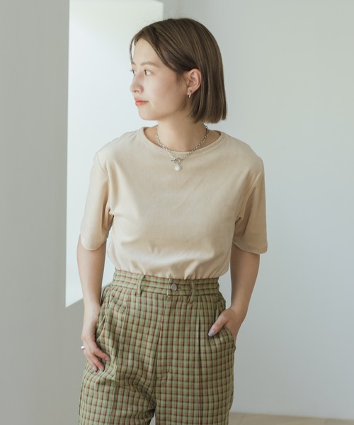 Kastane（カスタネ）の「ベロアチビTee（Tシャツ/カットソー・レディース・アイボリー/ダークブラウン/ピンク・FREE）」の4枚目の写真