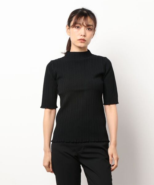 alcali（アルカリ）の「ランダムリブ5分袖ボトルネック（ニット/セーター・レディース・ブラック/イエロー/ブラウン/アイボリー・FREE）」の3枚目の写真