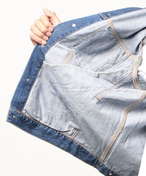 EDWIN（エドウィン）の「EDWIN エドウィン EDWIN デニム ジャケット トラッカージャケット ボックスシルエット（デニムジャケット・メンズ・ライトインディゴブルー/インディゴブルー/ワンウォッシュ・SMALL/LARGE/MEDIUM/X-LARGE）」の4枚目の写真