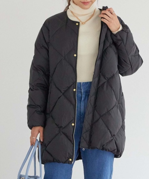 Doux archives（ドゥアルシーヴ）の「【web限定】ダイヤキルティングミディダウン（ダウンジャケット/コート・レディース・ブラック/ミント・FREE）」の2枚目の写真