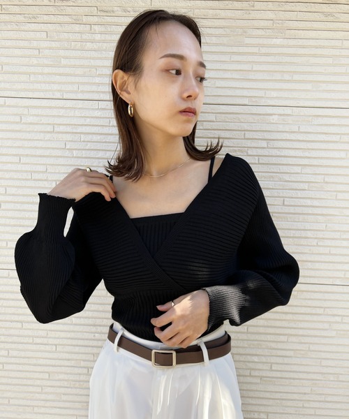 CLEA（クレア）の「キャミレイヤードデザインニット（ニット/セーター・レディース・ブラウン/アイボリー/ブラック・FREE）」の21枚目の写真