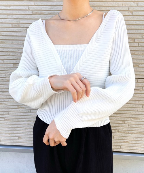 CLEA（クレア）の「キャミレイヤードデザインニット（ニット/セーター・レディース・ブラウン/アイボリー/ブラック・FREE）」の7枚目の写真