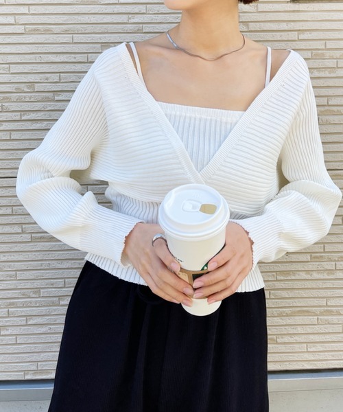 CLEA（クレア）の「キャミレイヤードデザインニット（ニット/セーター・レディース・ブラウン/アイボリー/ブラック・FREE）」の8枚目の写真