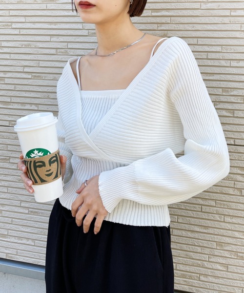 CLEA（クレア）の「キャミレイヤードデザインニット（ニット/セーター・レディース・ブラウン/アイボリー/ブラック・FREE）」の9枚目の写真