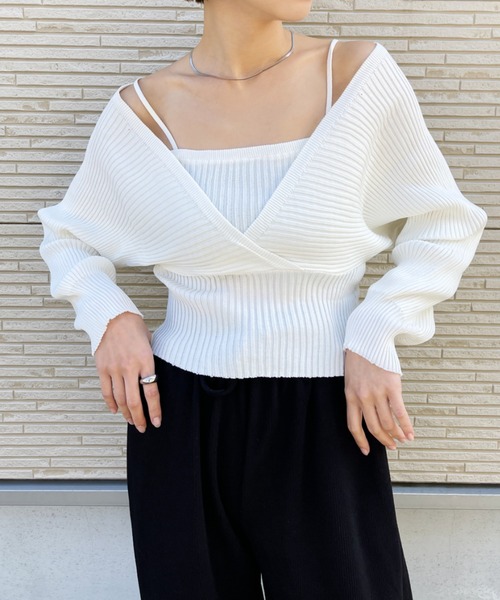 CLEA（クレア）の「キャミレイヤードデザインニット（ニット/セーター・レディース・ブラウン/アイボリー/ブラック・FREE）」の10枚目の写真