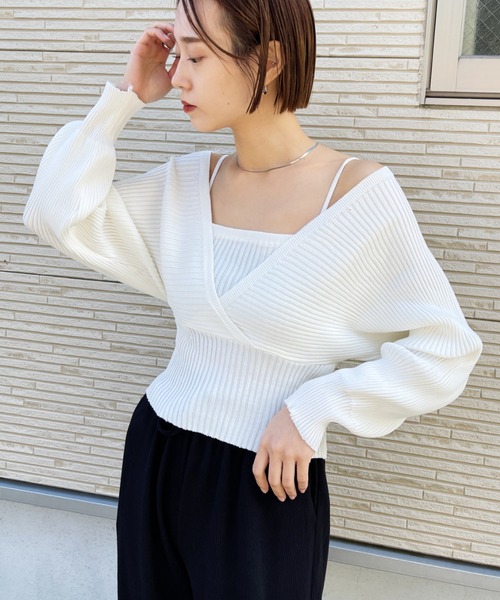 CLEA（クレア）の「キャミレイヤードデザインニット（ニット/セーター・レディース・ブラウン/アイボリー/ブラック・FREE）」の5枚目の写真