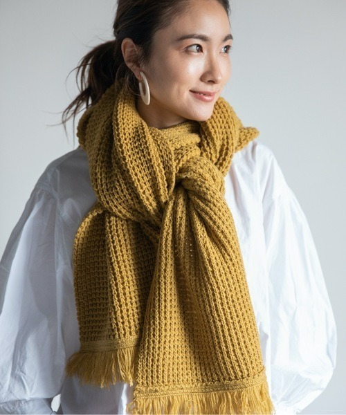 Chaco closet（チャコ クローゼット）の「畔編みフリンジふっくらロングボリュームマフラー（マフラー・レディース・ブラック/ベージュ/パープル/カーキ/ピンク/グリーン・FREE）」の20枚目の写真