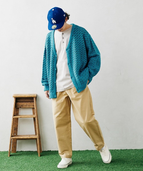 JOURNAL STANDARD relume（ジャーナルスタンダード　レリューム）の「オーバーサイズ バーズアイニット カーディガン（カーディガン/ボレロ・メンズ・ブラック/カーキ/ブルー/ナチュラル・MEDIUM/LARGE）」の12枚目の写真