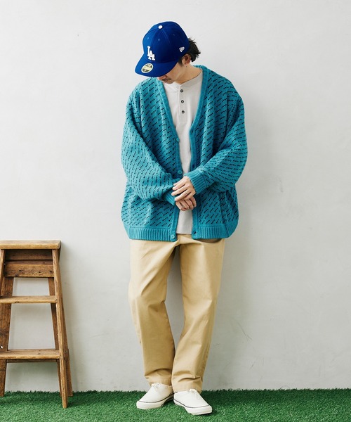 JOURNAL STANDARD relume（ジャーナルスタンダード　レリューム）の「オーバーサイズ バーズアイニット カーディガン（カーディガン/ボレロ・メンズ・ブラック/カーキ/ブルー/ナチュラル・MEDIUM/LARGE）」の11枚目の写真