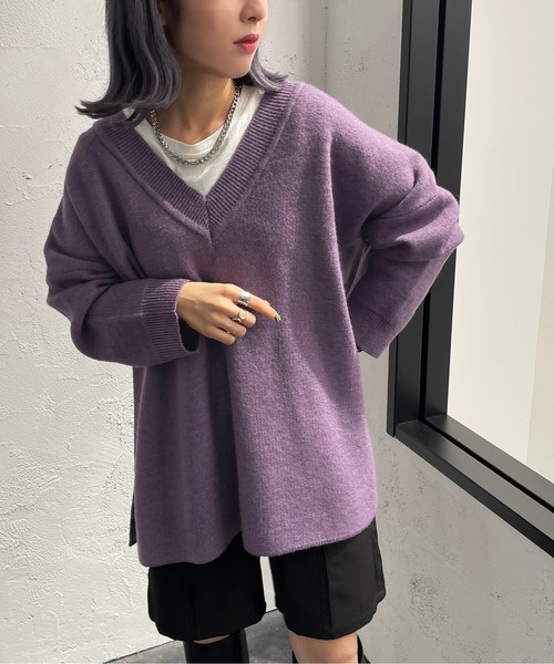 apres jour mignon(アプレジュールミニョン)の「深Vスリット入りニット【ZOZOTOWN限定アイテム】(ニット/セーター・レディース・グリーン/オレンジ/ブラック/パープル・フリー/X-LARGE)」の21枚目の写真