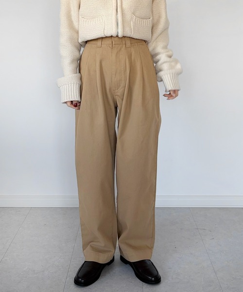 LE MORE(リモア)の「ハイウエストタックストレートパンツ(その他パンツ・レディース・ブラック/ベージュ/グリーン・S/M)」の12枚目の写真