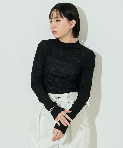 セール】ワッシャーシアータートルメロウトップス（Tシャツ