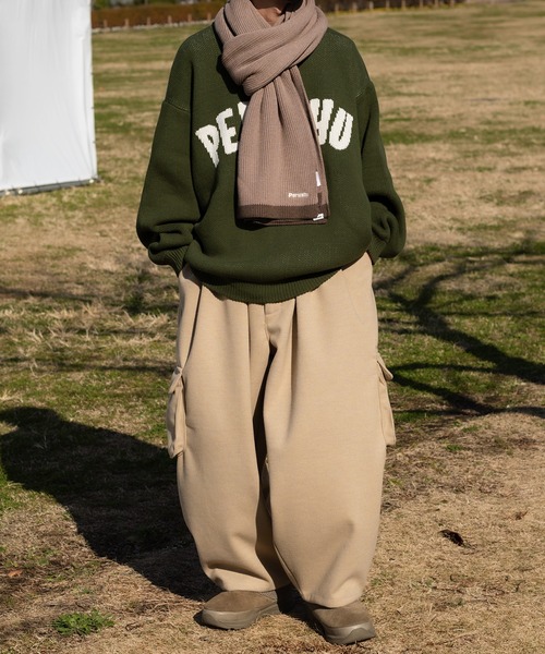 Perushu（ペルーシュ）の「配色切り替えマフラー（マフラー・メンズ・カーキ/オレンジ/グレイッシュベージュ・FREE）」の5枚目の写真