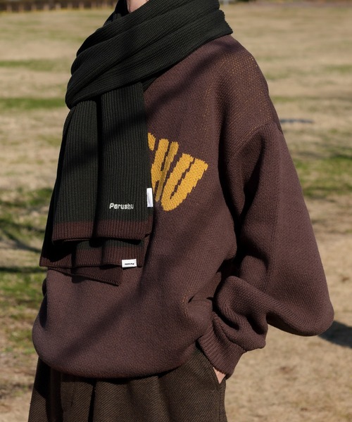 Perushu（ペルーシュ）の「配色切り替えマフラー（マフラー・メンズ・カーキ/オレンジ/グレイッシュベージュ・FREE）」の12枚目の写真