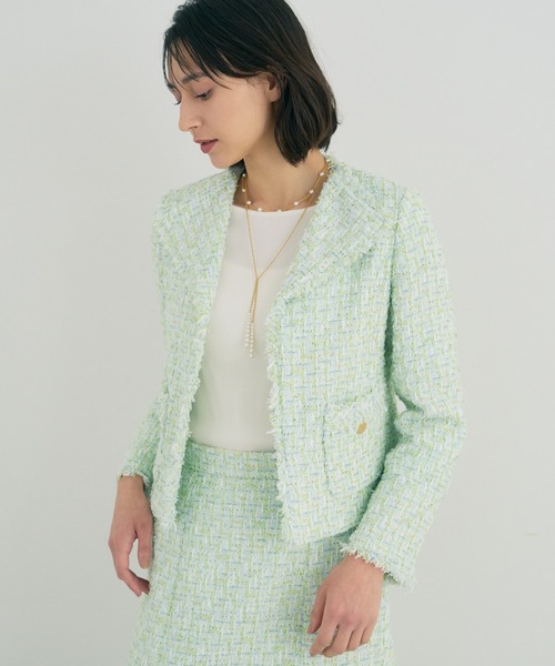 ANAYI(アナイ)の「【セットアップ対応商品】スパンコールツイードフリンジ ジャケット(ノーカラージャケット・レディース・ミント・38/36/34)」の3枚目の写真