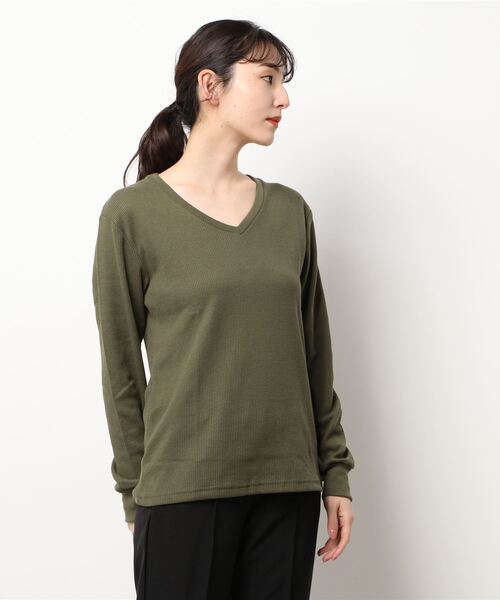 ARCHIVER(アーカイバ)の「【Bl】【RDS】Vネックワッフルカットソー(Tシャツ/カットソー・レディース・ホワイト/ブラック/グレー/ベージュ/カーキ/ネイビー/ライトピンク・X-LARGE/LARGE/MEDIUM)」の14枚目の写真