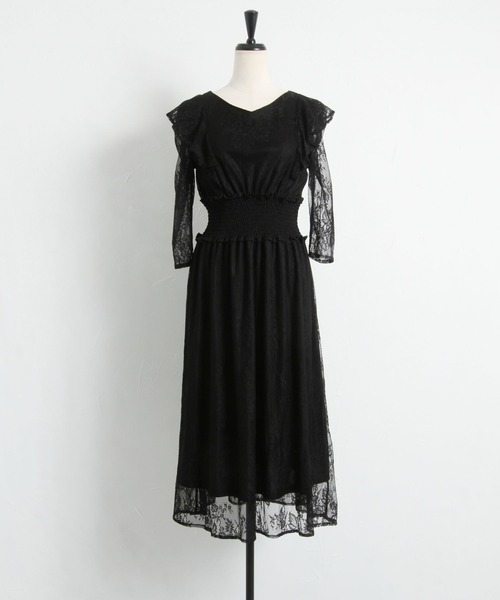 tocco closet(トッコ クローゼット)の「フリル付きウエストシャーリングチュールレースワンピース(ワンピース・レディース・サックスブルー/ブラック・M)」の4枚目の写真