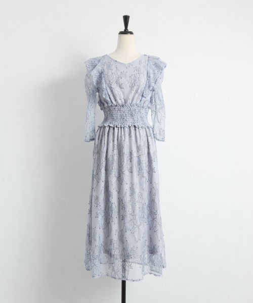 tocco closet(トッコ クローゼット)の「フリル付きウエストシャーリングチュールレースワンピース(ワンピース・レディース・サックスブルー/ブラック・M)」の5枚目の写真