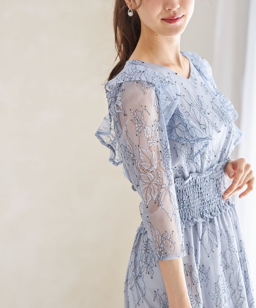 tocco closet(トッコ クローゼット)の「フリル付きウエストシャーリングチュールレースワンピース(ワンピース・レディース・サックスブルー/ブラック・M)」の7枚目の写真