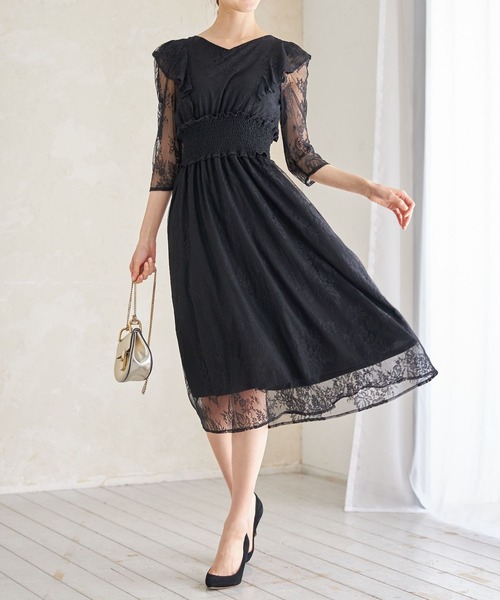tocco closet(トッコ クローゼット)の「フリル付きウエストシャーリングチュールレースワンピース(ワンピース・レディース・サックスブルー/ブラック・M)」の12枚目の写真