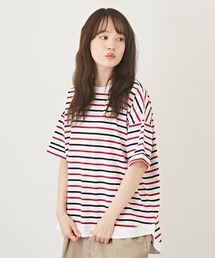 CUBE SUGAR（キューブシュガー）の「WEB限定空紡糸ドルマンスリーブボーダーTシャツ（Tシャツ/カットソー）」