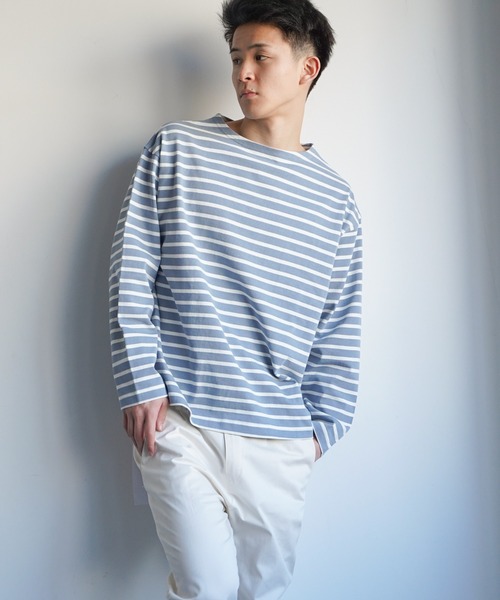 VENCEEXCHANGE(ヴァンスエクスチェンジ)の「ビッグシルエットバスクボーダーTシャツ ボートネック/オーバーサイズ/バスクシャツ/(Tシャツ/カットソー・メンズ・その他31/ブラック/コーラル/ブルー/オフホワイト・M)」の5枚目の写真
