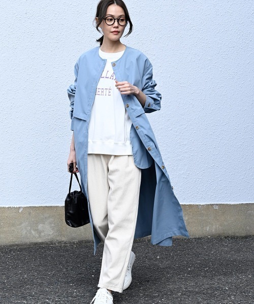 LUPILIEN（ルピリアン）の「【LUPILIEN】レイヤード風ノーカラートレンチコート（ノーカラージャケット・レディース・チャコールグレー/ベージュ/サックスブルー・FREE）」の19枚目の写真