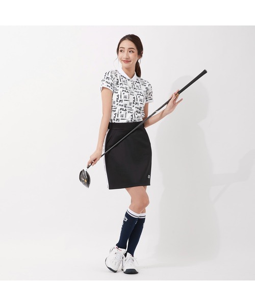 FILA GOLF(フィラゴルフ )の「FILA GOLF/フィラゴルフ ロゴジャガード ハイライズ ダンボールニット タイトスカート/インナーパンツセット/ゴルフウェア/レディース(スカート・レディース・ライトピンク/ブルー/ミックスグレー/ブラック・LL/S/M/L)」の5枚目の写真
